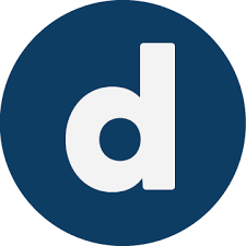 A lowercase white d in a navy blue circle