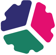 The Pathfinder logo, a cog made up of three sections, in navy, pink and green